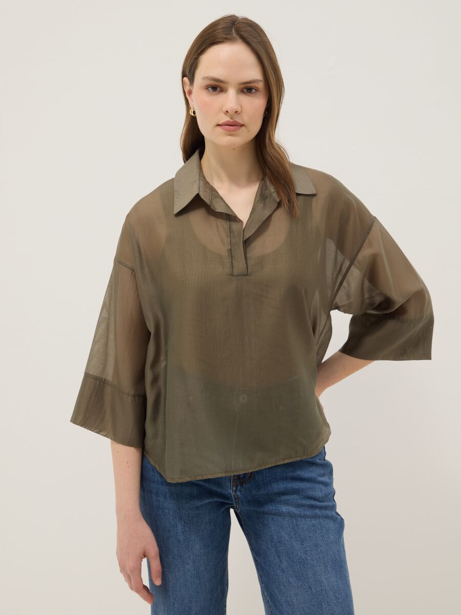 Blusa verde a maniche lunghe in misto viscosa regular fit_1