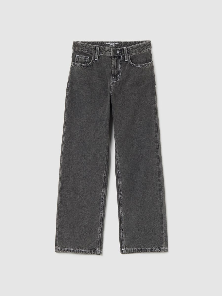 Girls' grey cotton denim trousers with regular fit_0