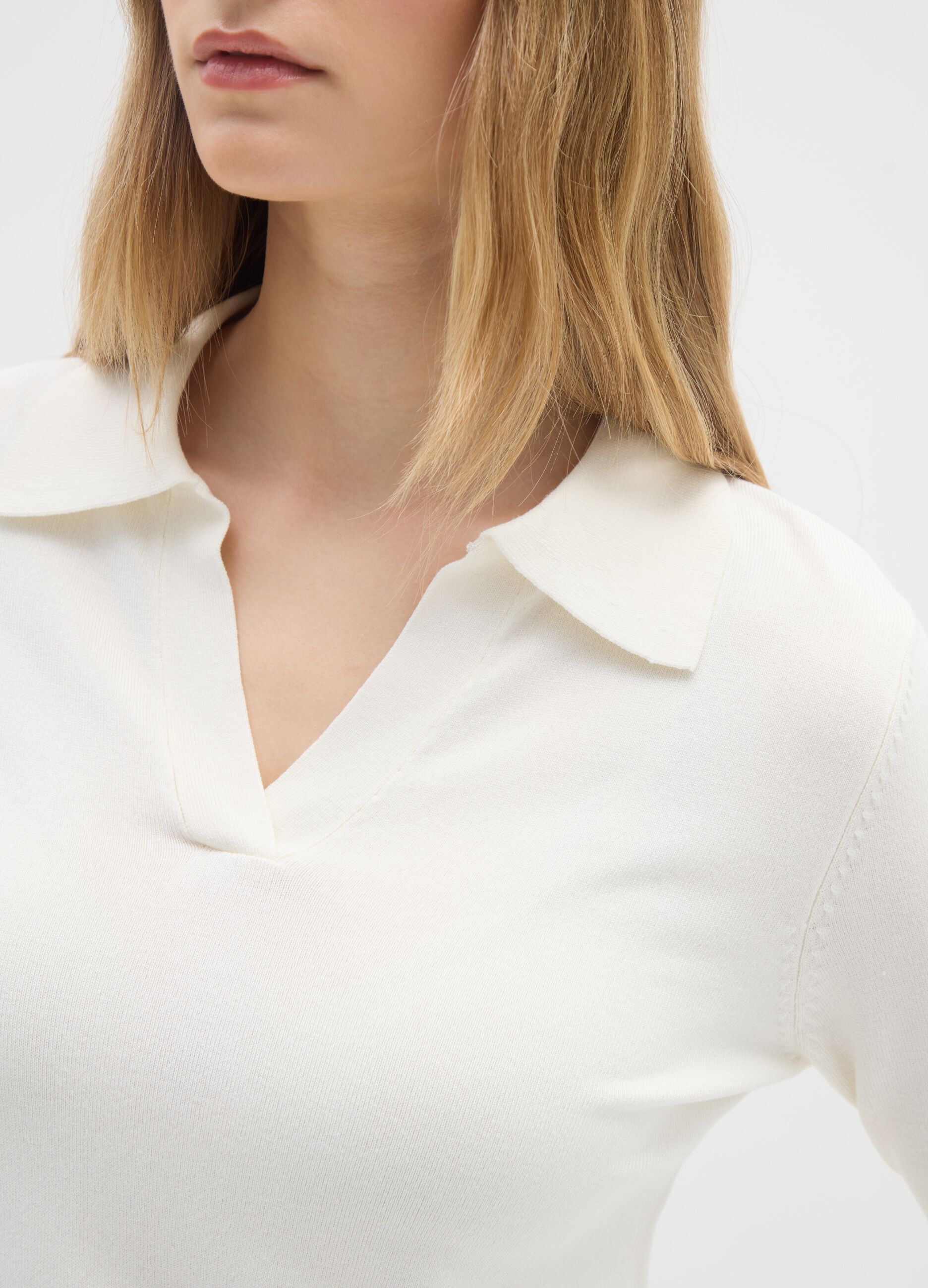 White Pullover with Polo Collar