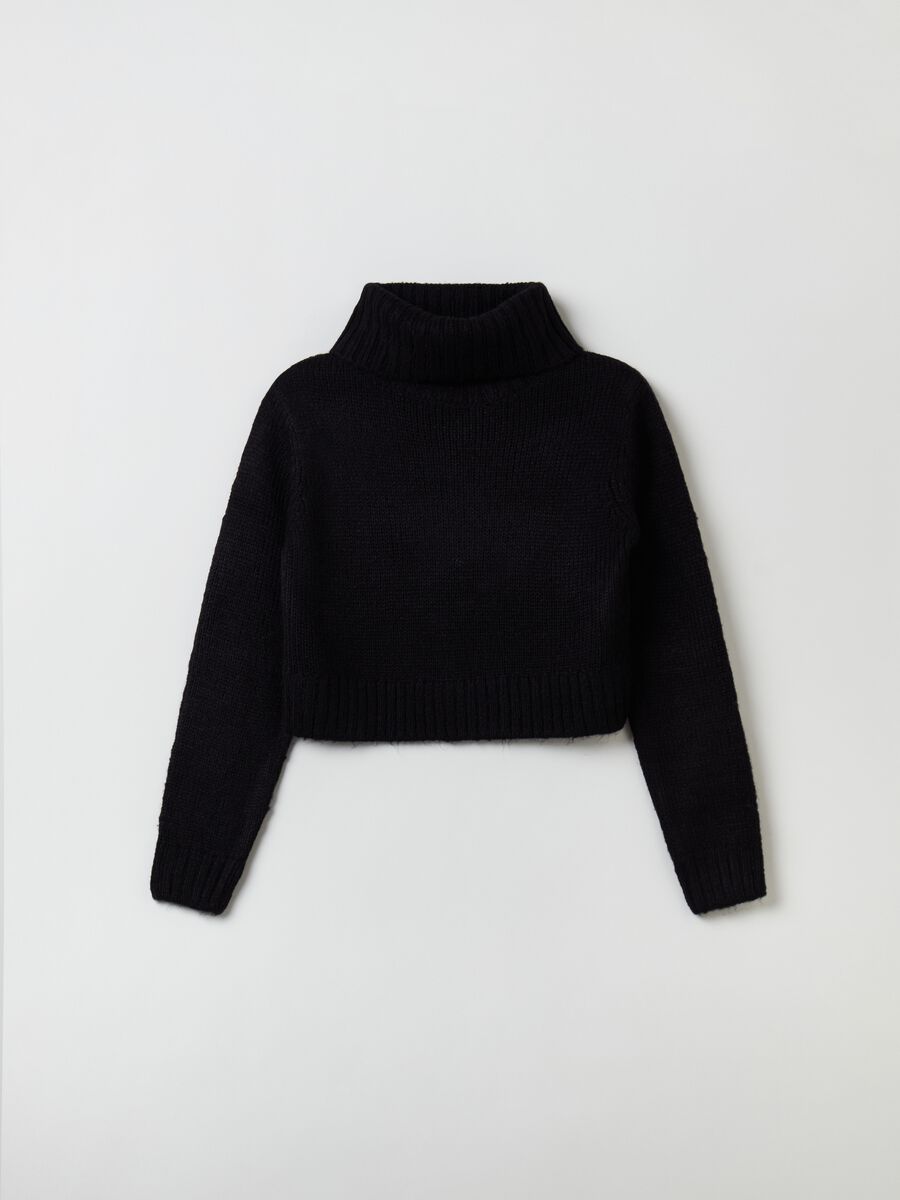 Pullover cropped con collo alto_0