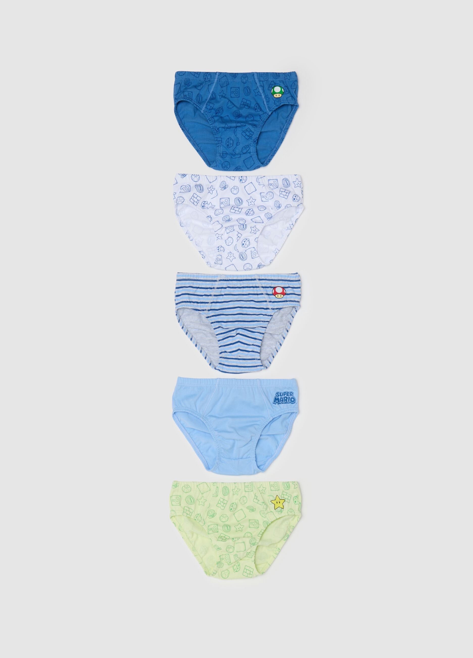 Slip da bambino in puro cotone multicolor con stampa Super Mario