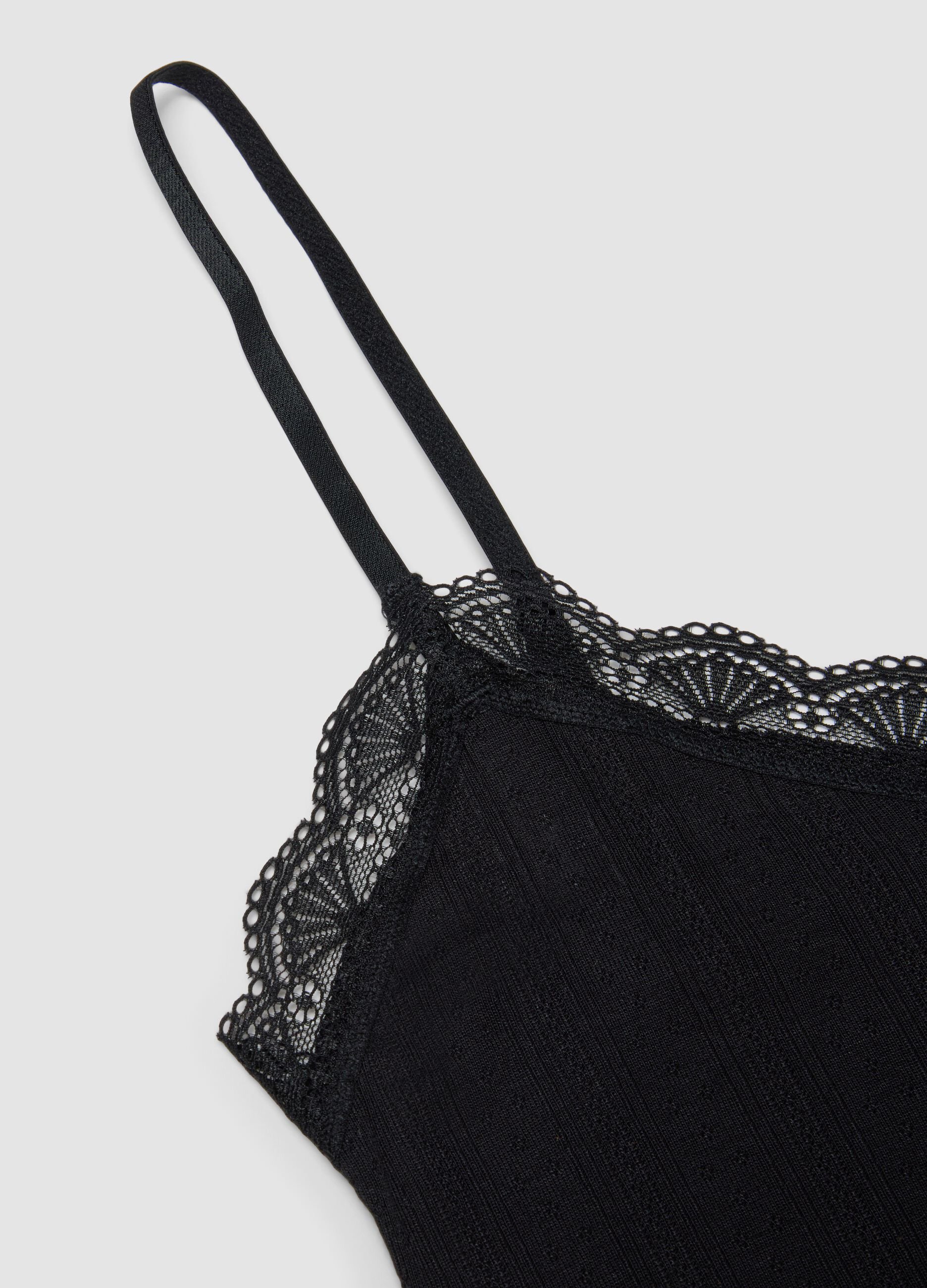 Black stretchy modal tank top regular fit with lace