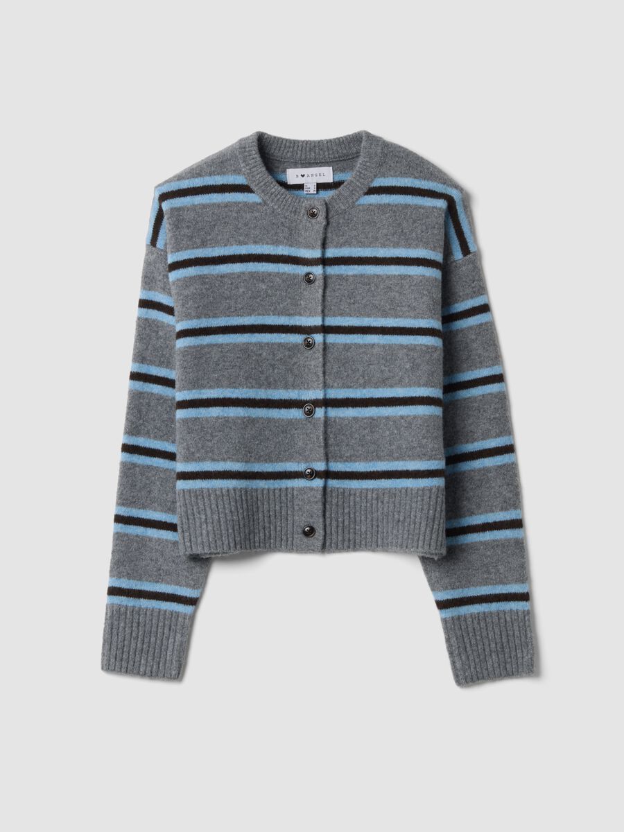 Cardigan grigio in lana elasticizzata a righe regular fit_0