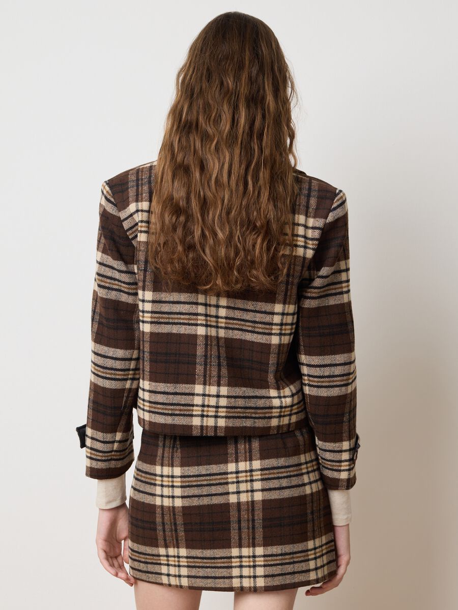 Plaid-effect brown tweed blazer_3
