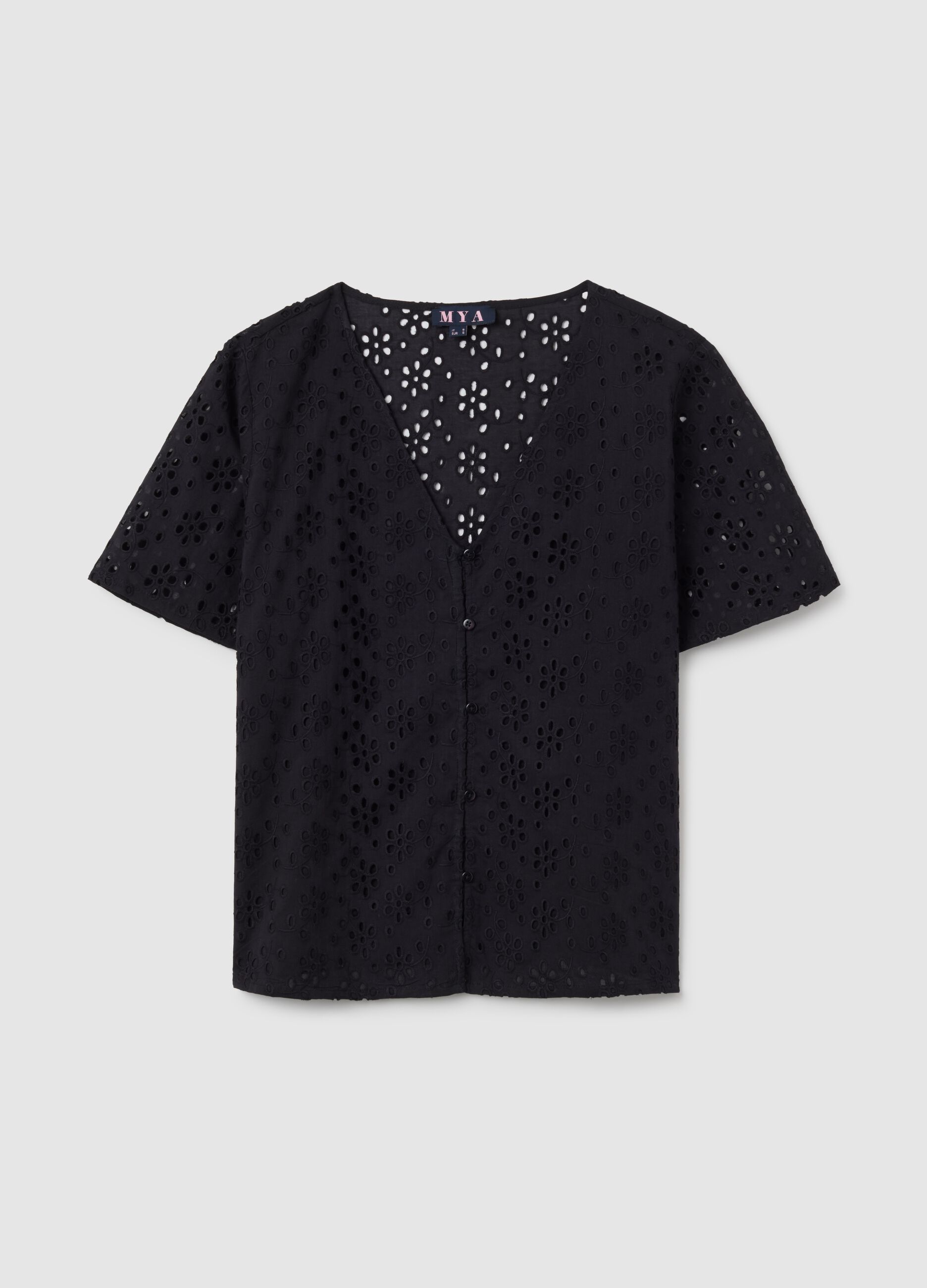 Women's black regular fit pure cotton blouse