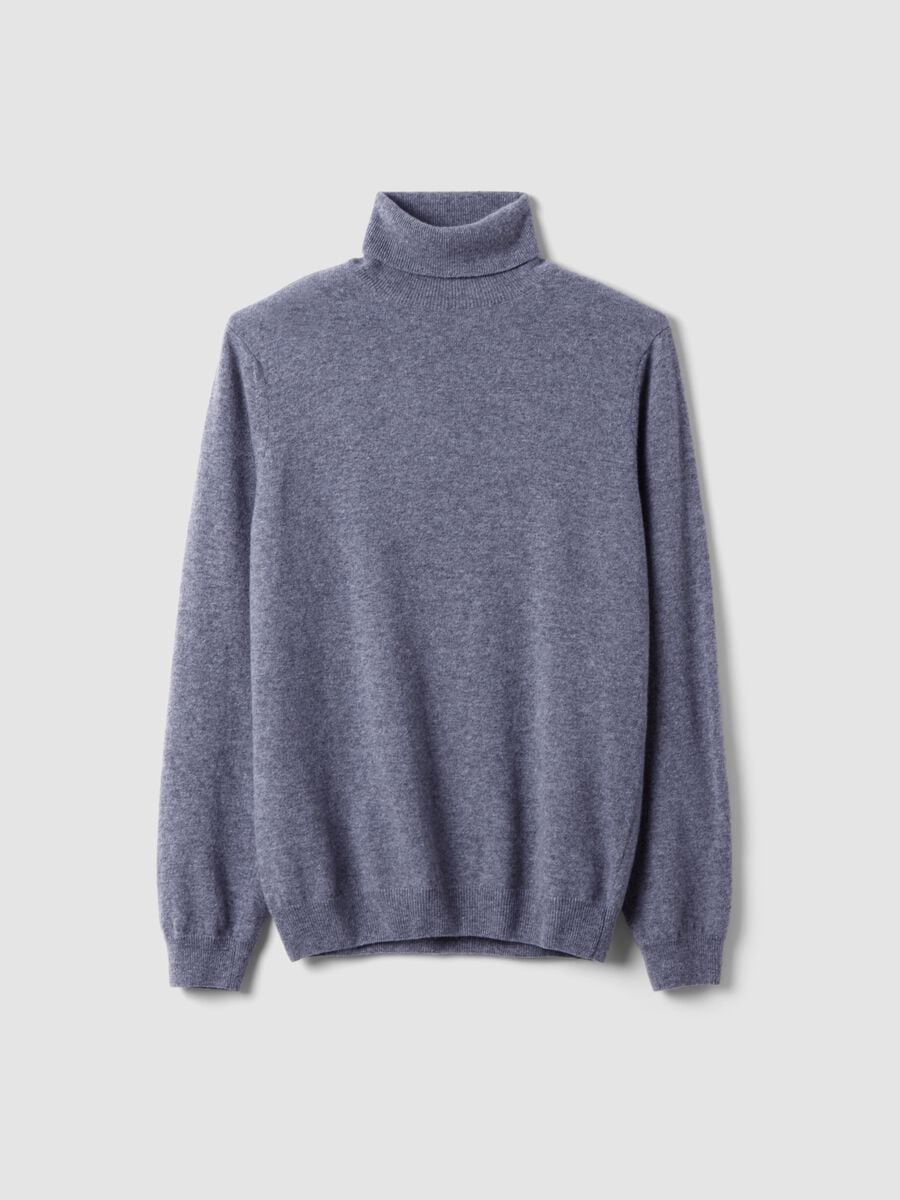 Maglia grigia melange dolcevita in pura lana regular fit_4