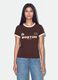 Brown cotton T-shirt with front graphic print and contrast trims_0