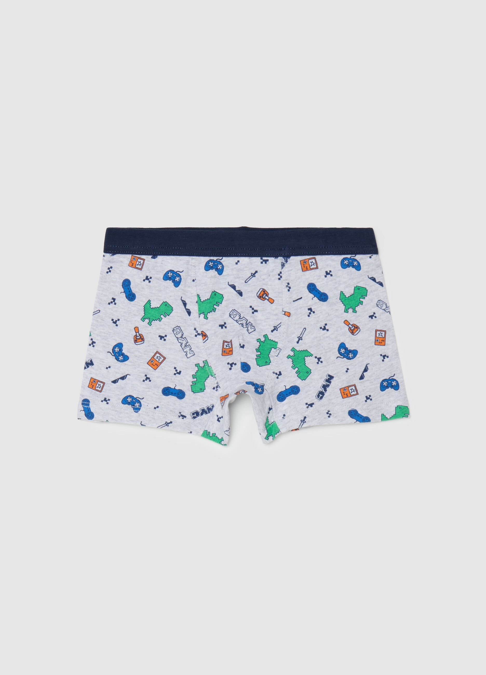 Stretch cotton boxer shorts with games print