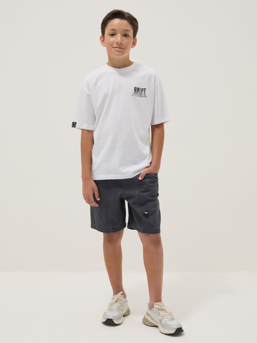 Shorts blu in puro cotone con vita elastica per ragazzo comfort fit_0