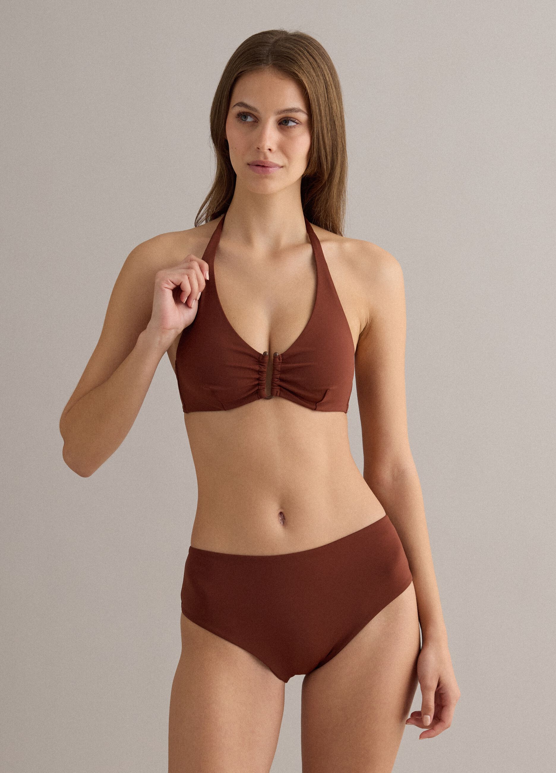 Brown stretch-fabric bikini bottoms