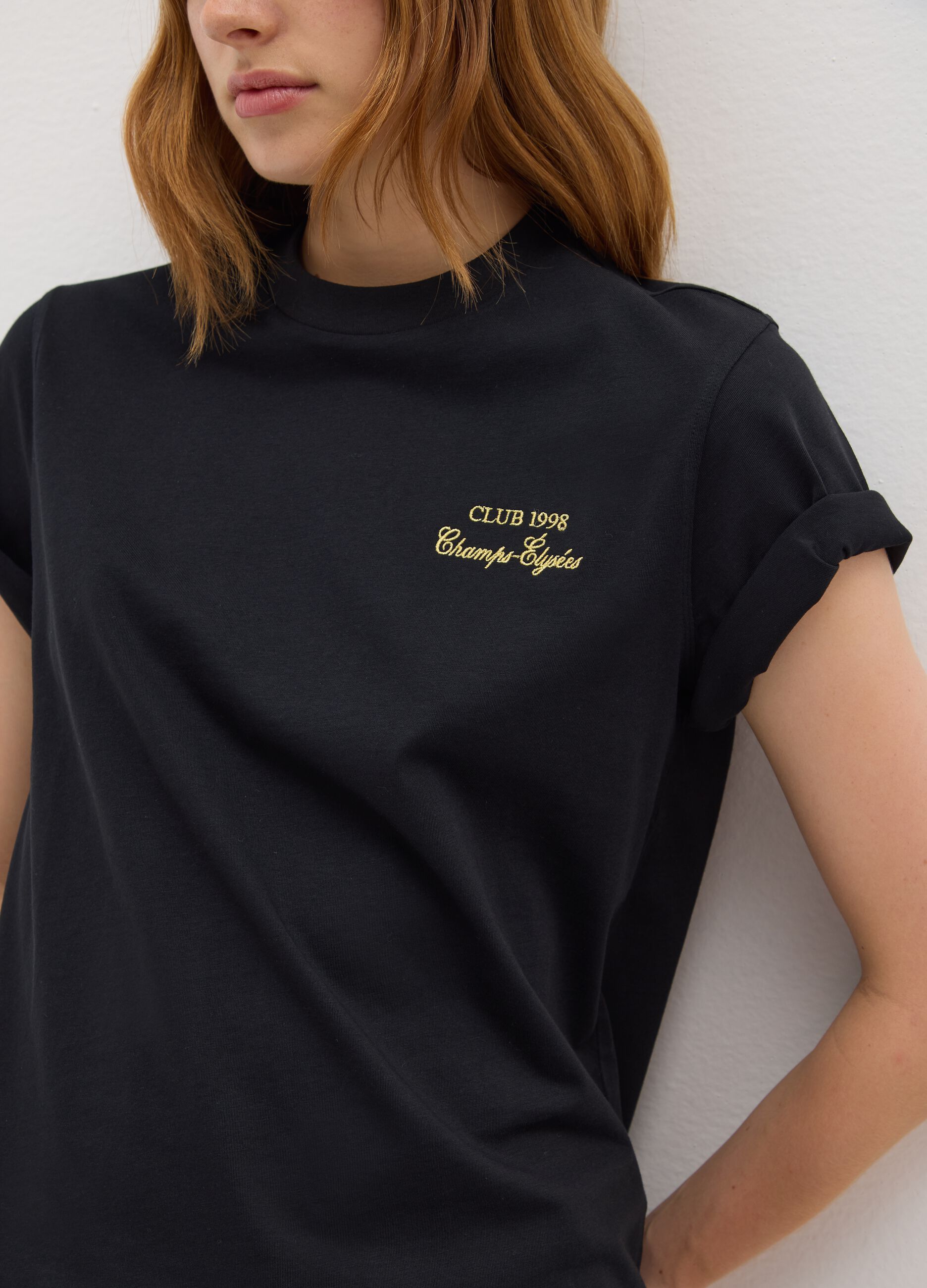 Black pure cotton relaxed fit t-shirt with emblem