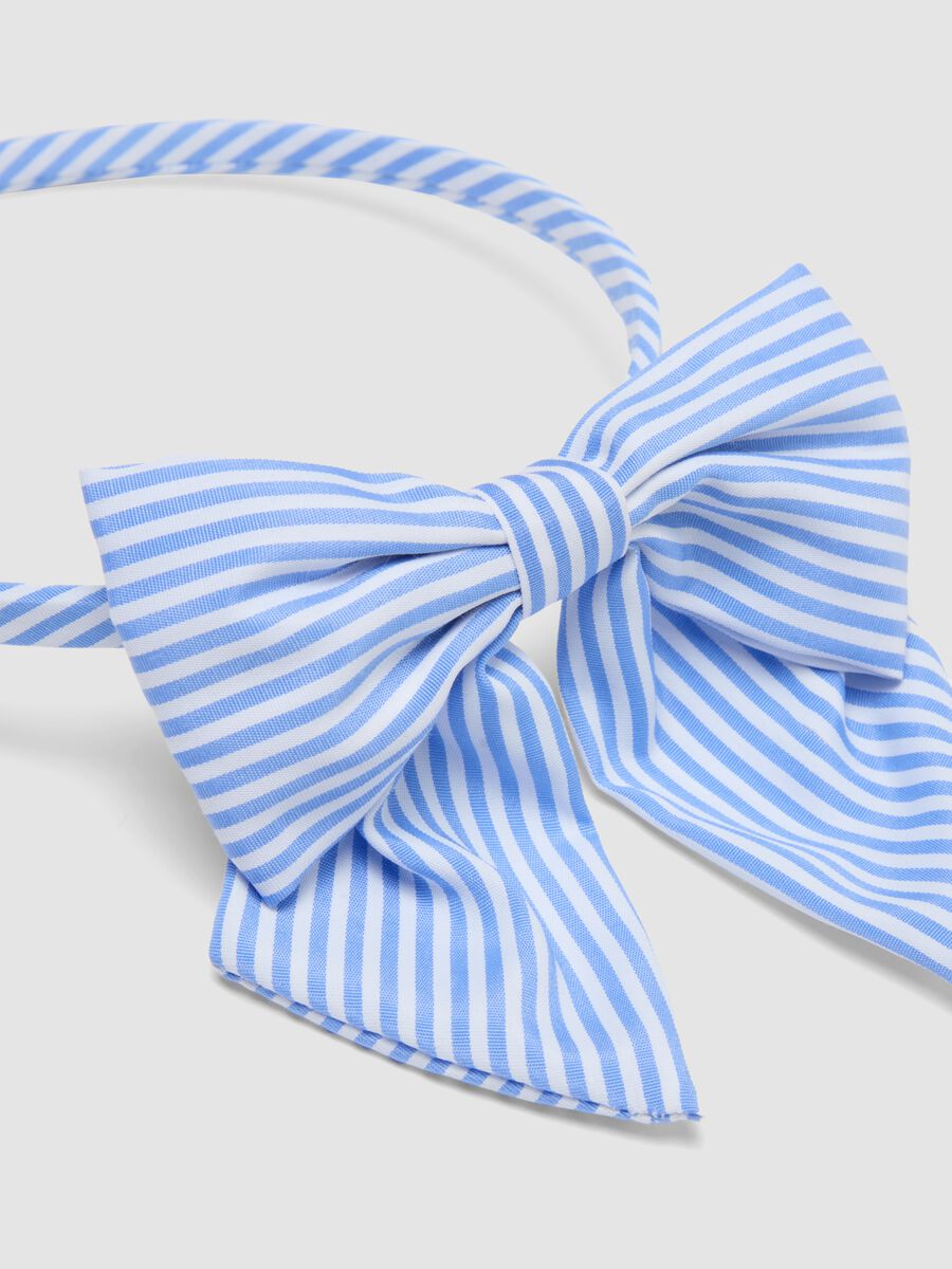 Blue striped pure cotton headband with bow for girls_1