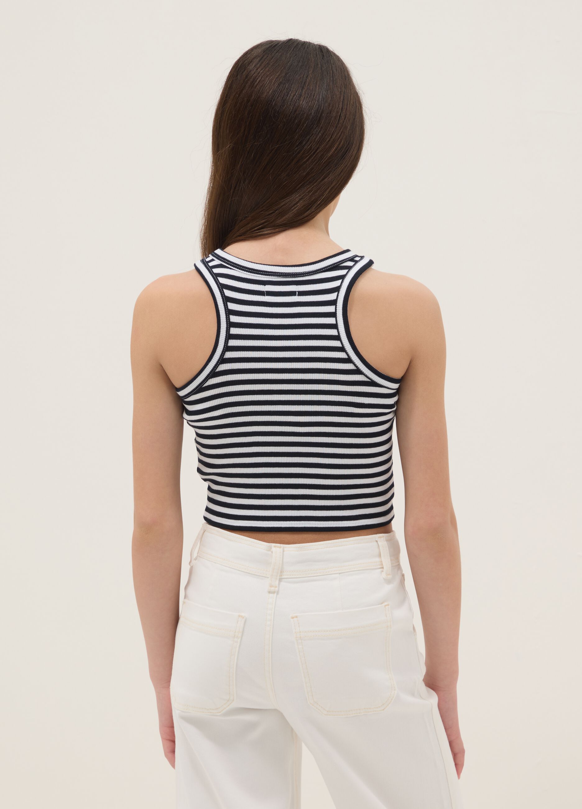 Canotta fitted in cotone elasticizzato a righe multicolor da ragazza