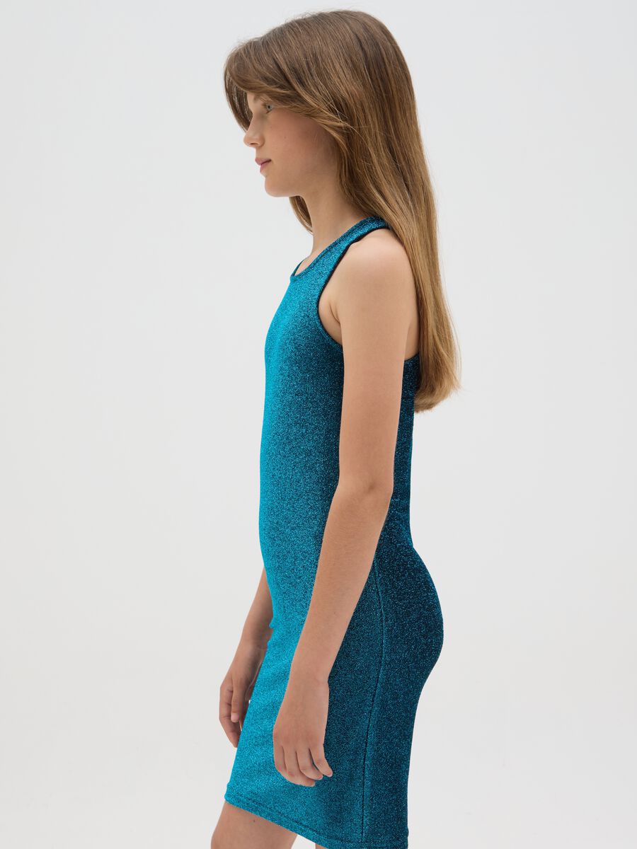 Abito midi da ragazza in tessuto blu fitted_3