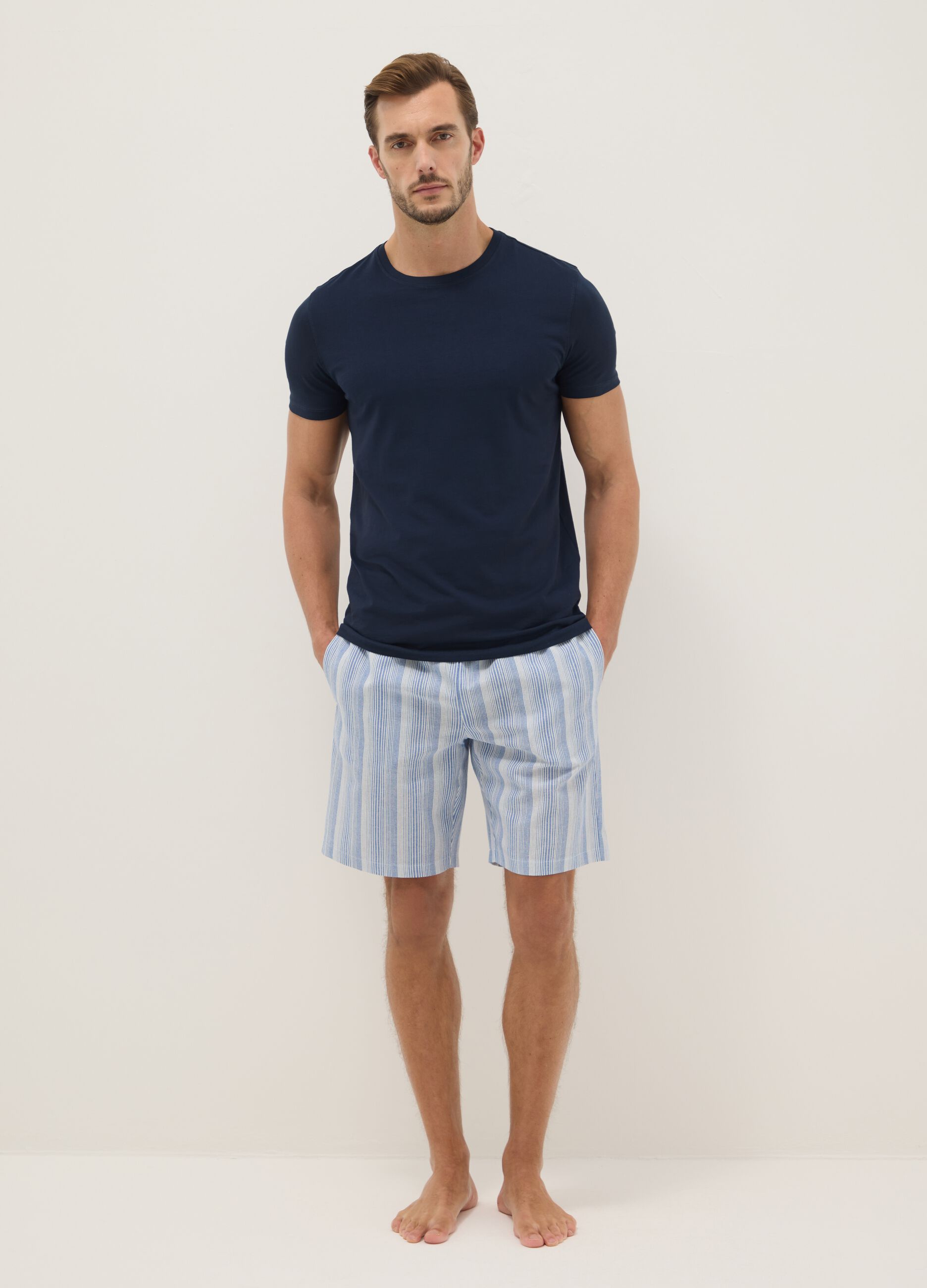 Pure cotton multicoloured striped pyjama shorts regular fit