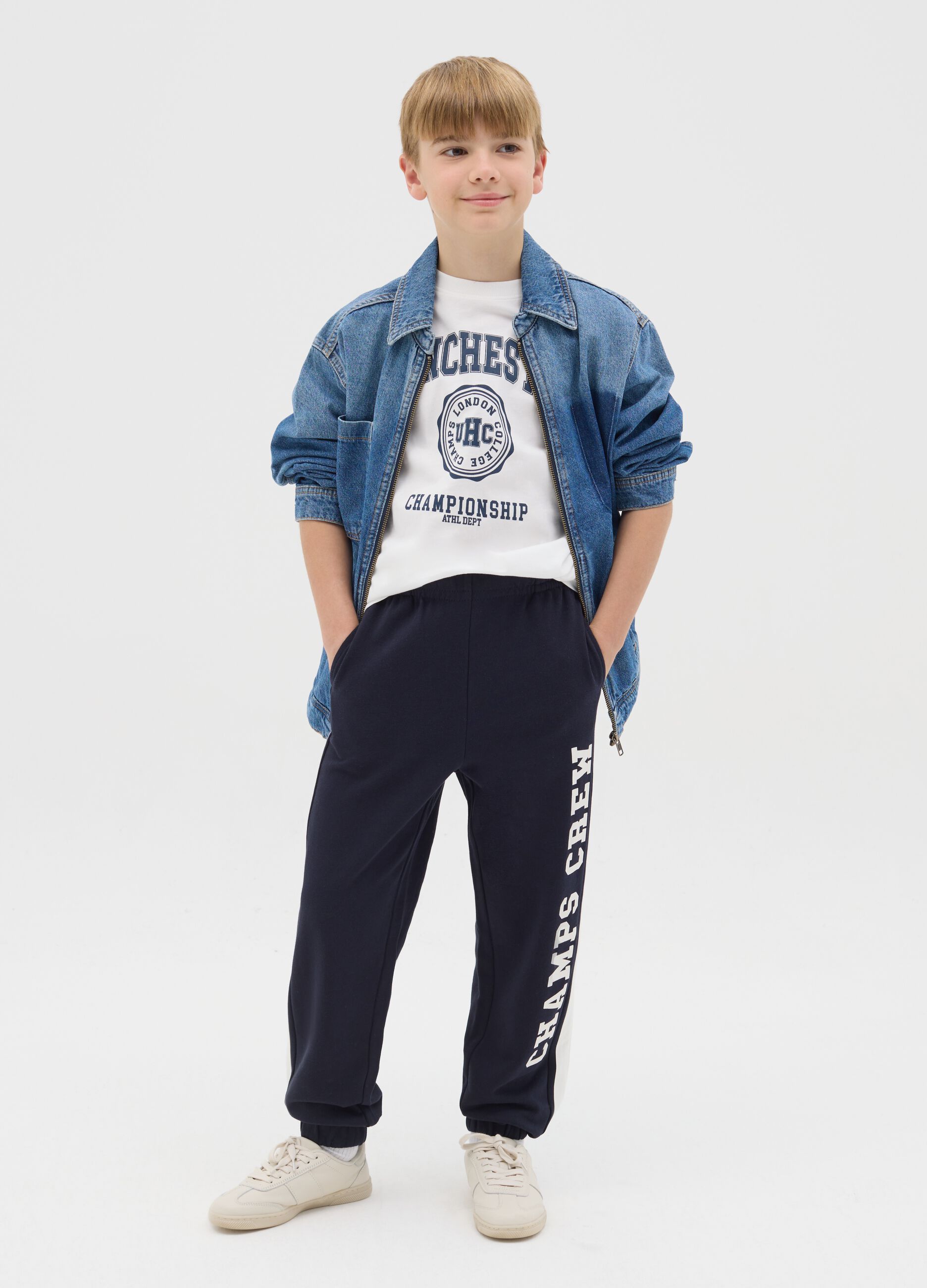 Joggers with contrasting bands and "Champs Crew” print
