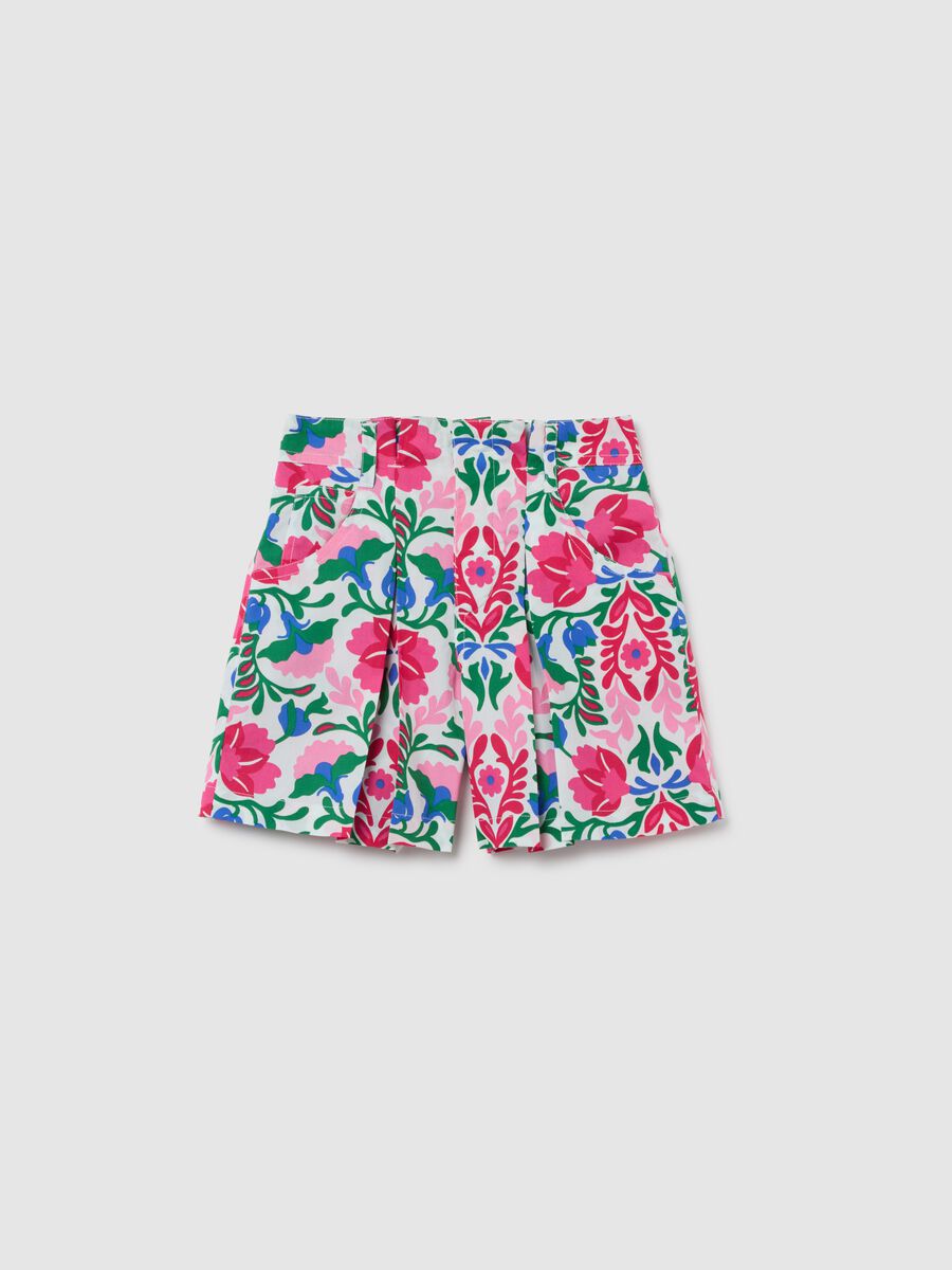 Girls' multicolour floral cotton shorts_0