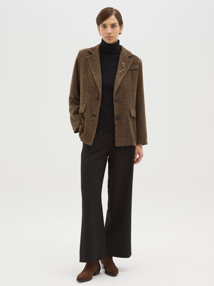 Brown regular fit jacket with decorated collar_1