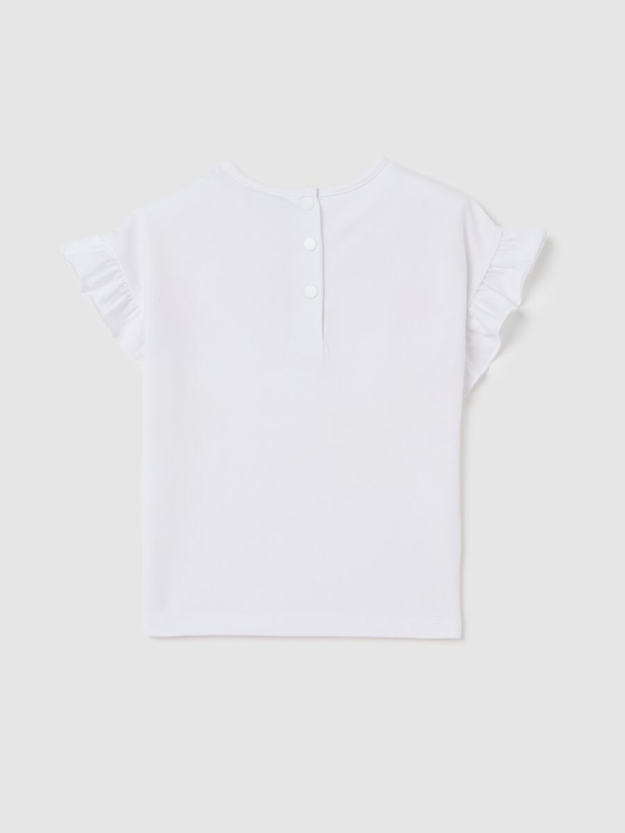 White short-sleeve t-shirt with ruffles and colourful flowers_1