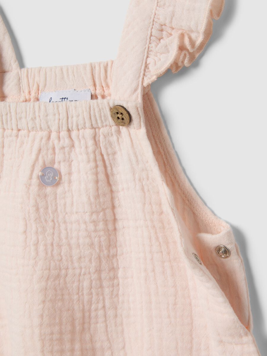 Pink pure cotton baby dungarees, relaxed fit with ruffles_2