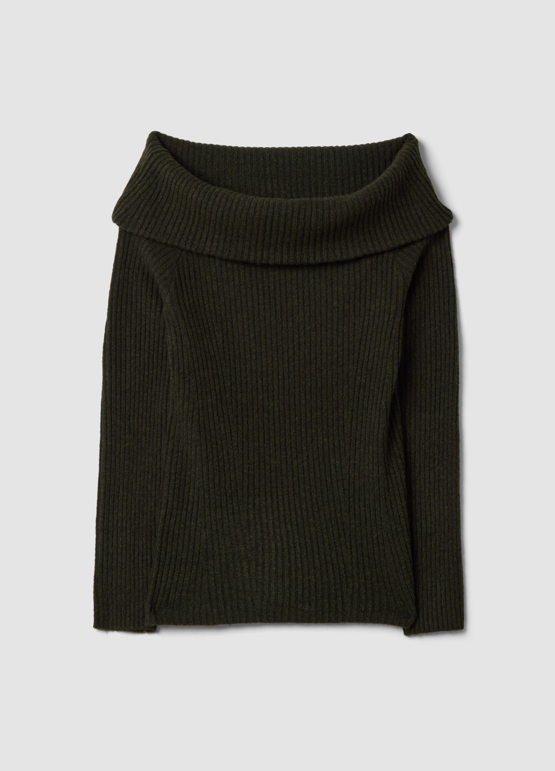Green fitted stretch-wool boat-neck top