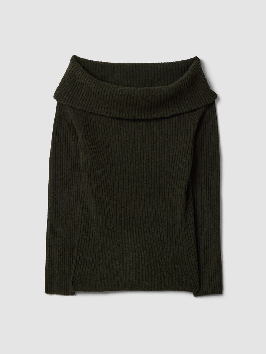 Green fitted stretch-wool boat-neck top_0