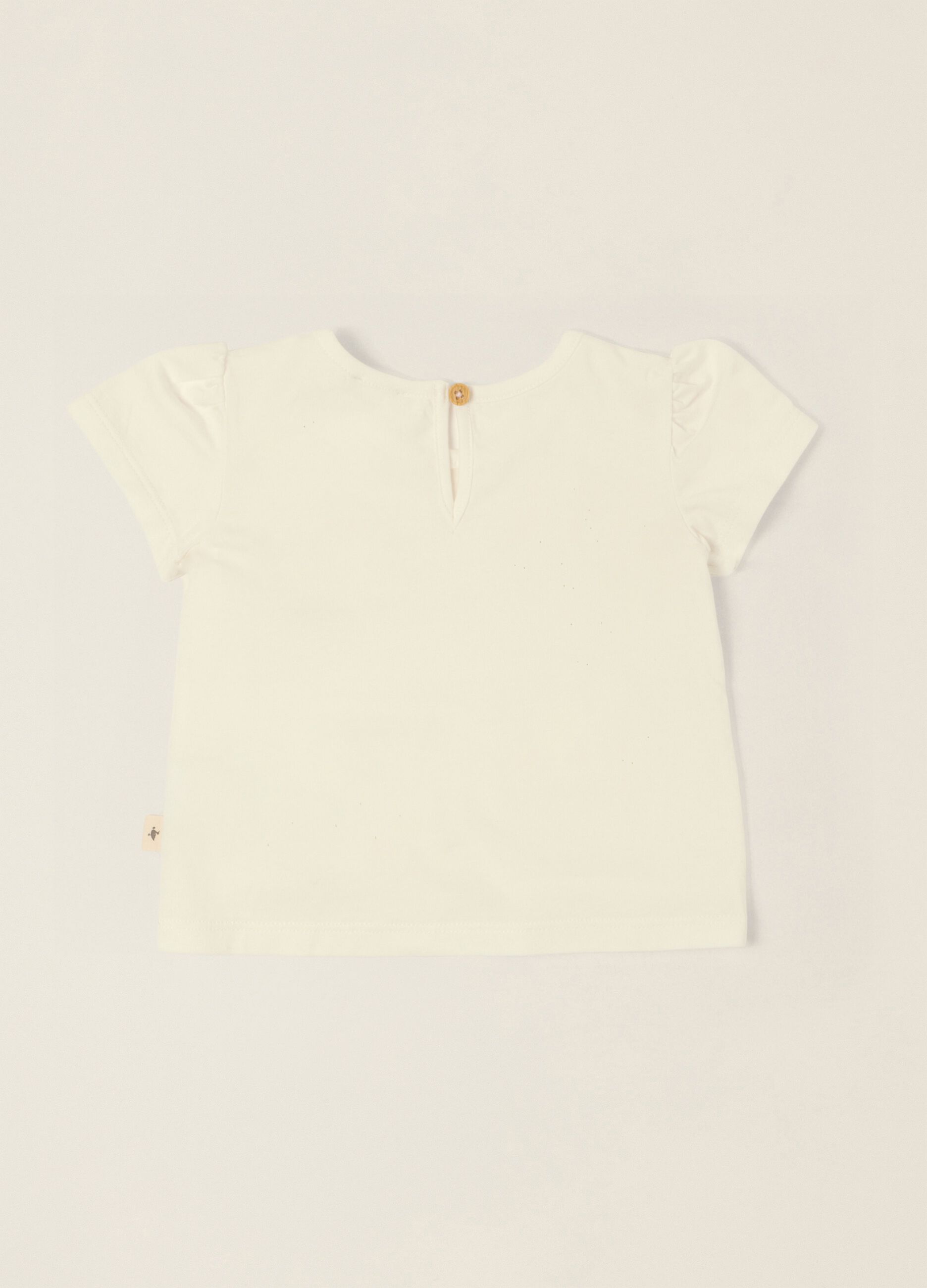 White stretch cotton baby girl T-shirt with embroidered flowers