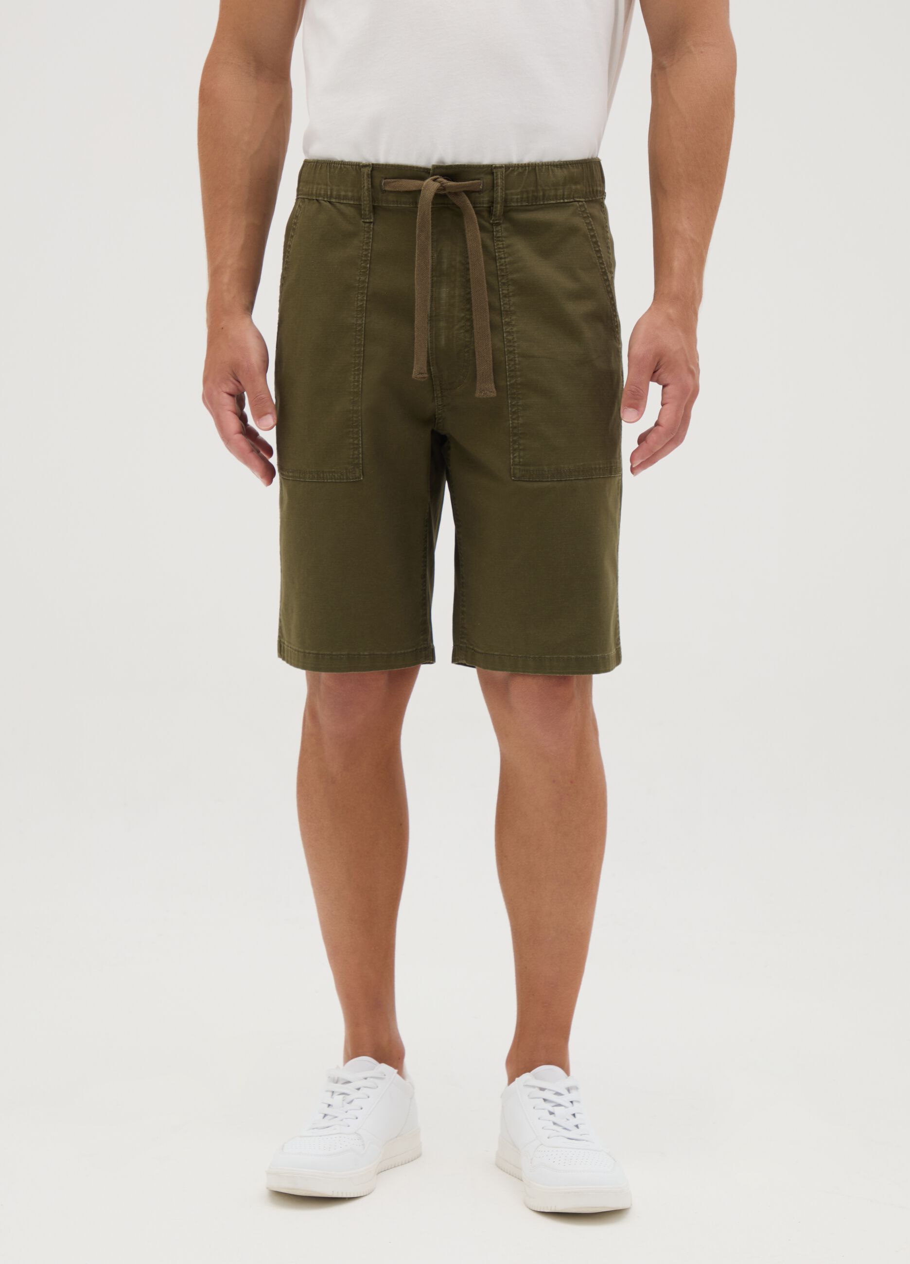 Men's Green Stretch Cotton Regular Fit Shorts