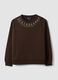 Brown cotton-blend sweatshirt with jewel crew neck_0