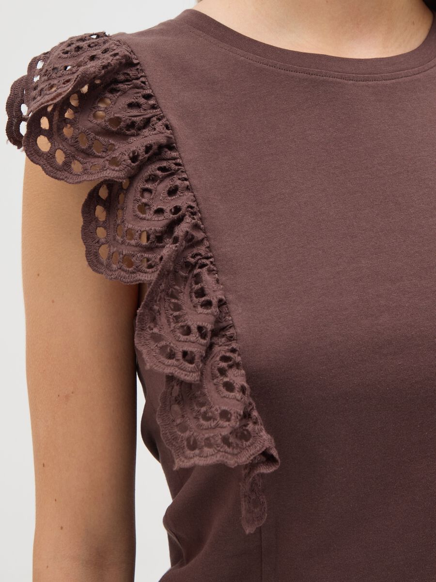 Women's brown pure cotton regular fit top with lace_3
