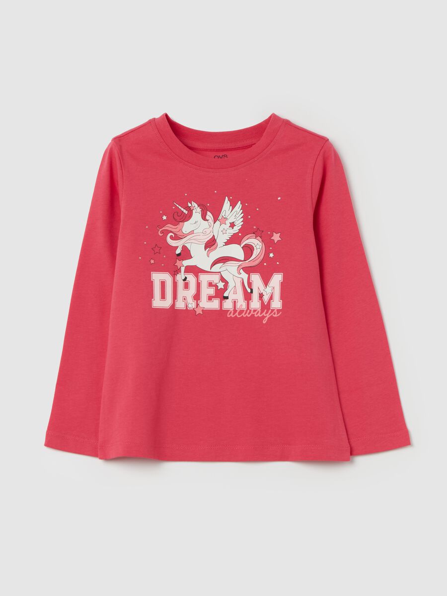 Cotton T-shirt with print and long sleeves_0