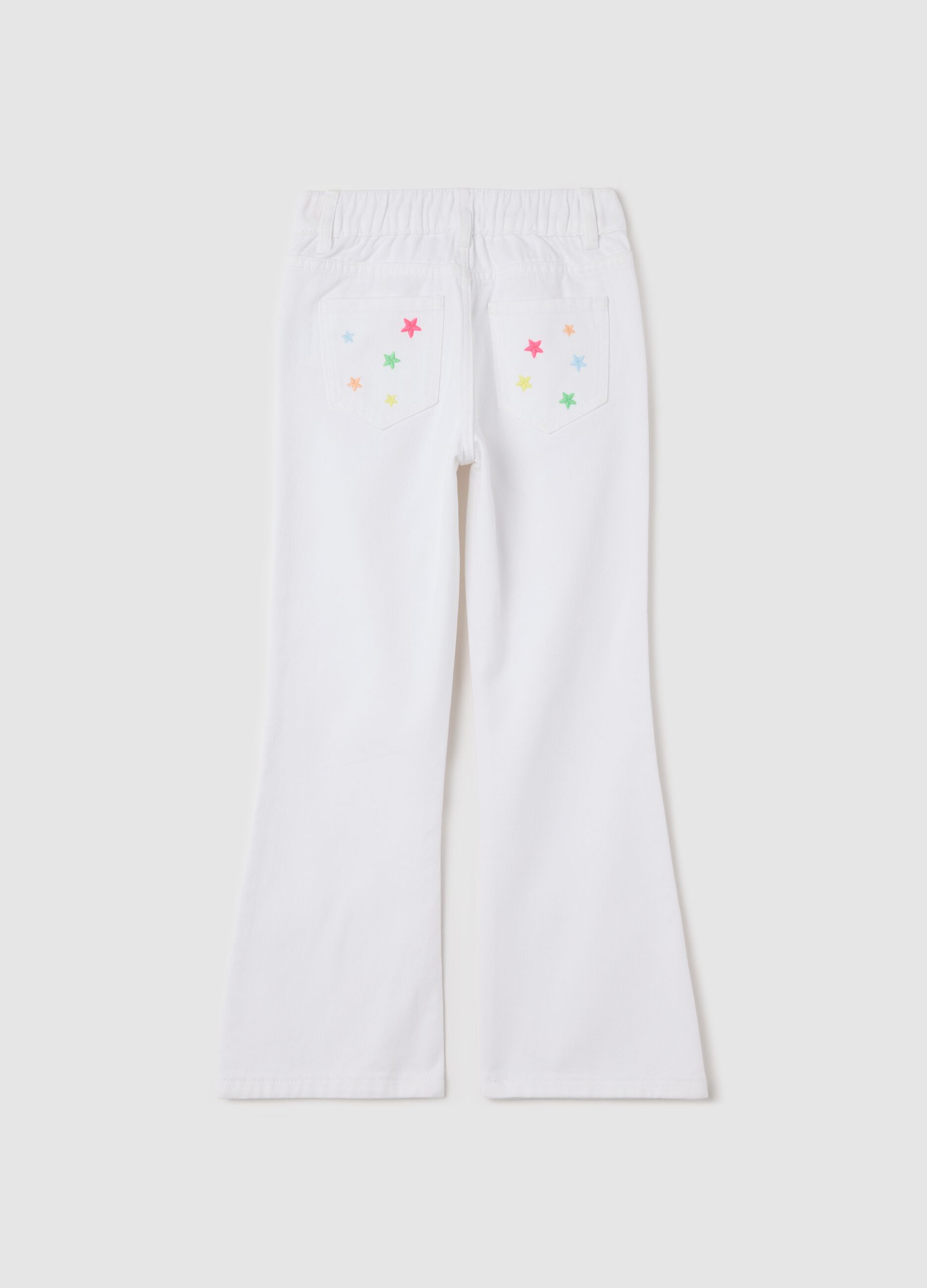 White trousers in drill with stars embroidery