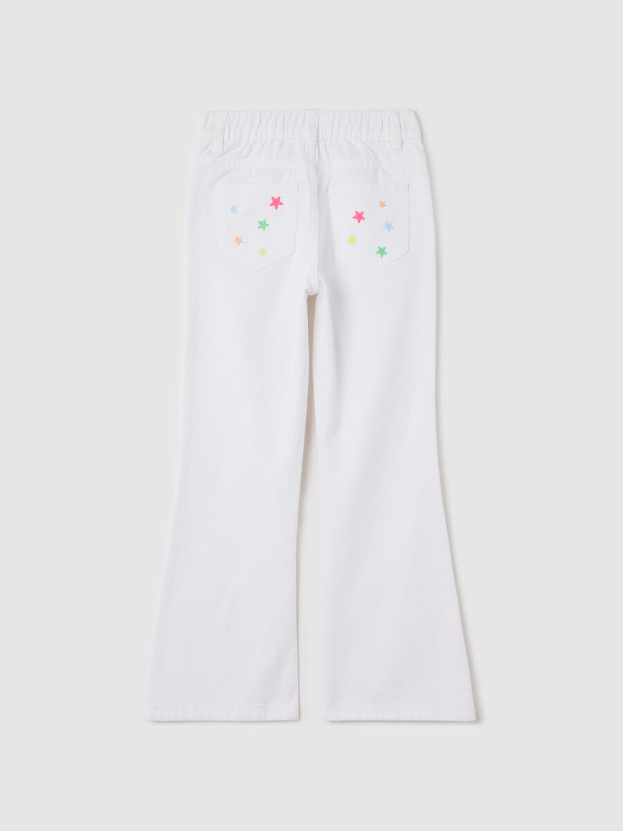 White trousers in drill with stars embroidery_1