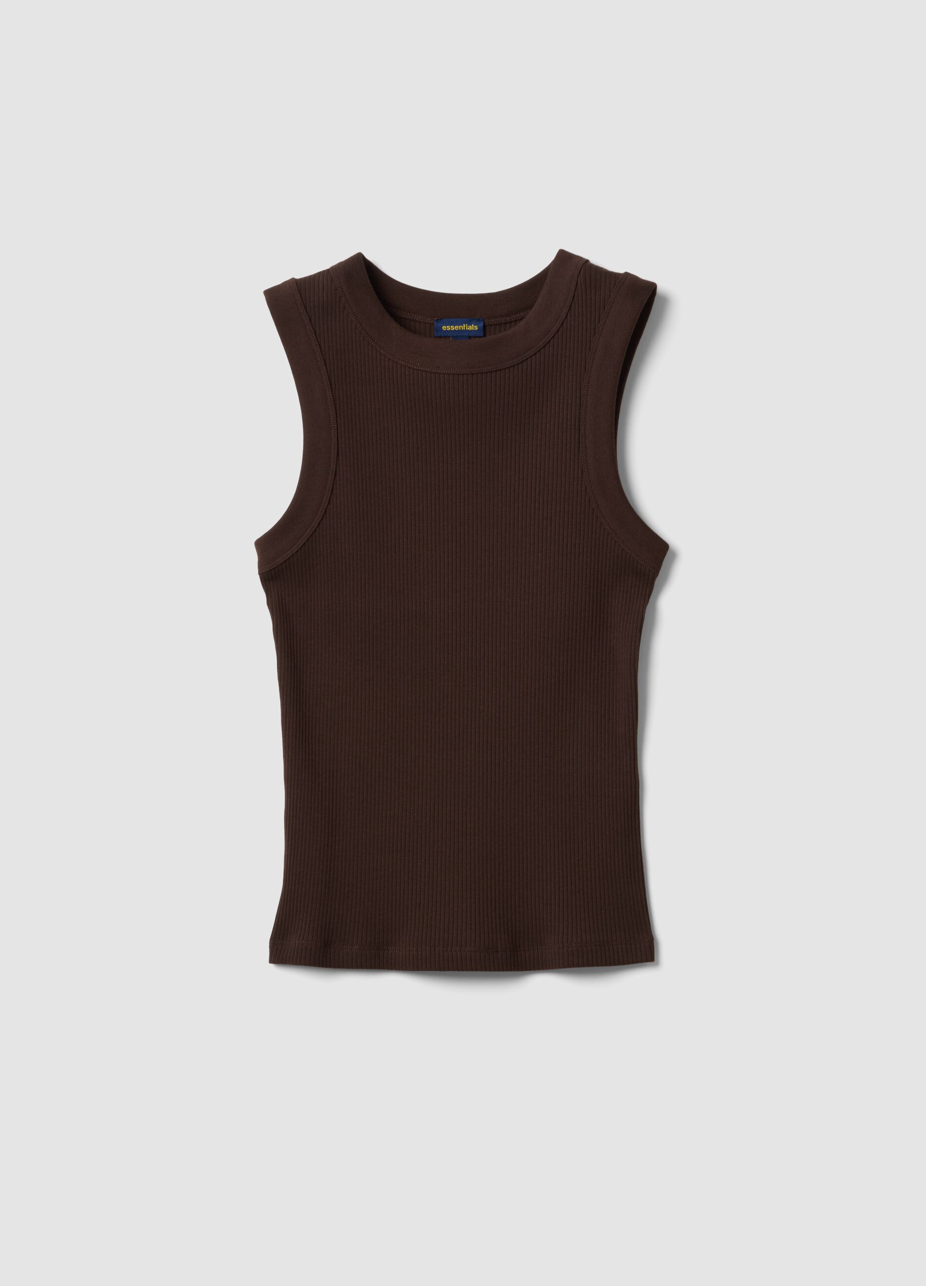 Brown fitted ribbed stretch-cotton tank top