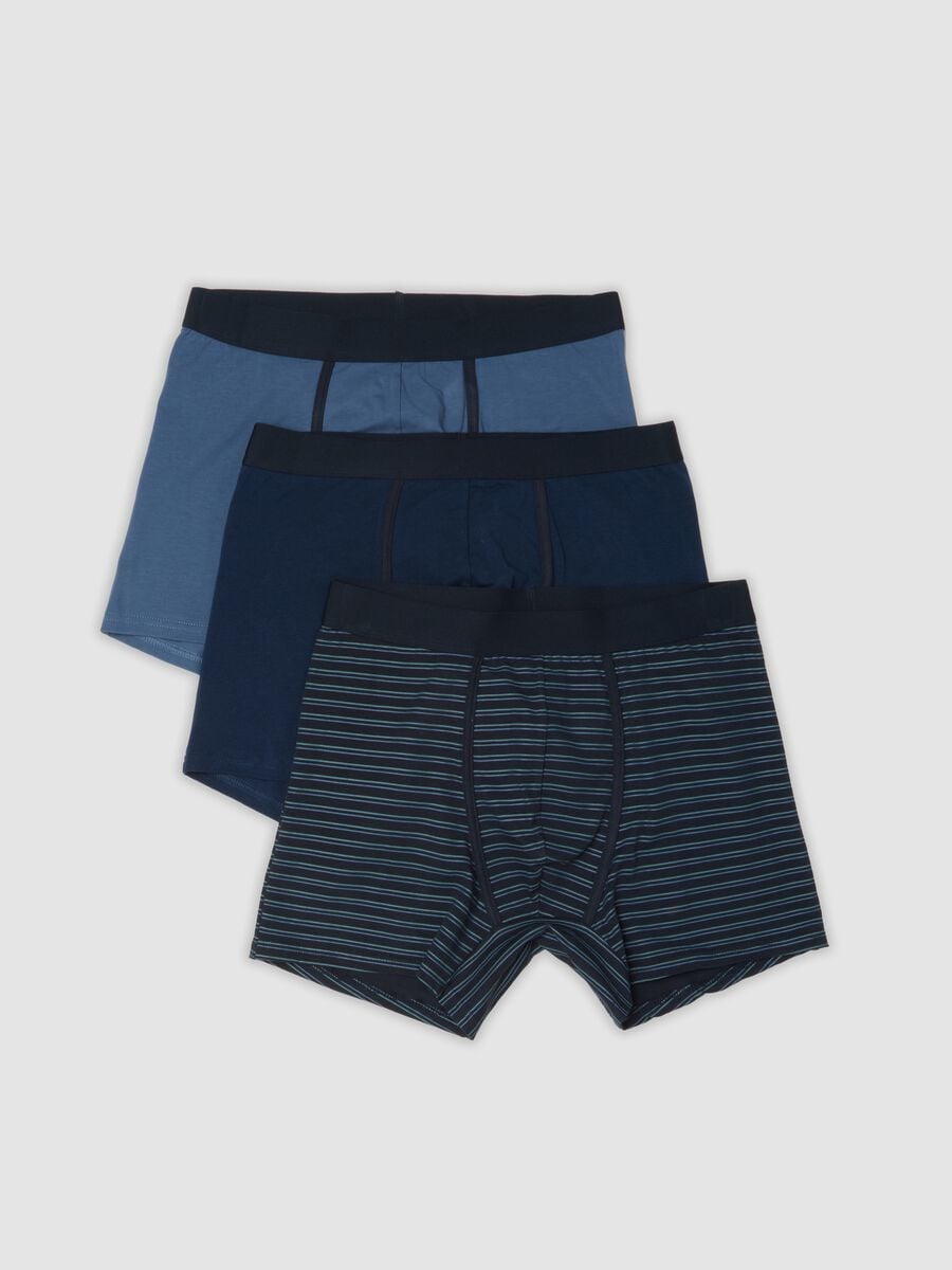 Pack of 3 blue mid-length boxer briefs in stretch organic cotton_0