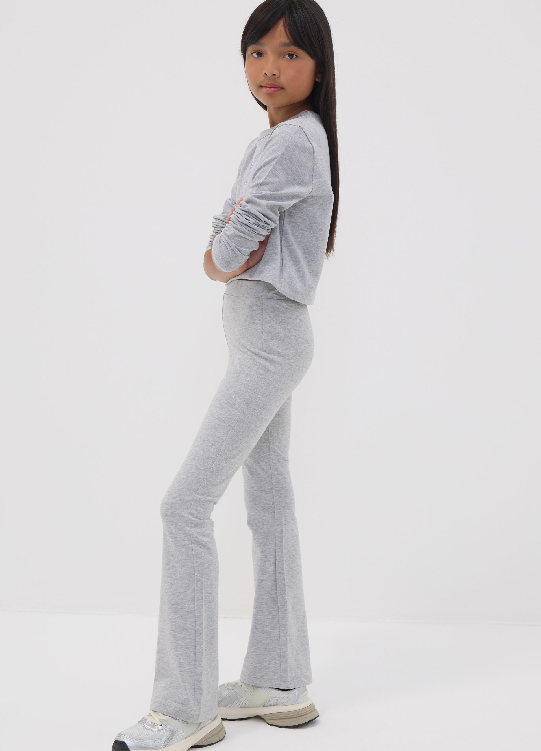 Girls&rsquo; grey flared leggings in stretch organic cotton