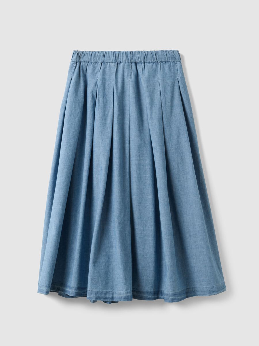 Long light blue skirt in pure cotton with pleats_4