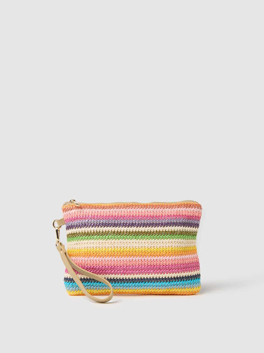 Multicolour striped clutch with strap_0