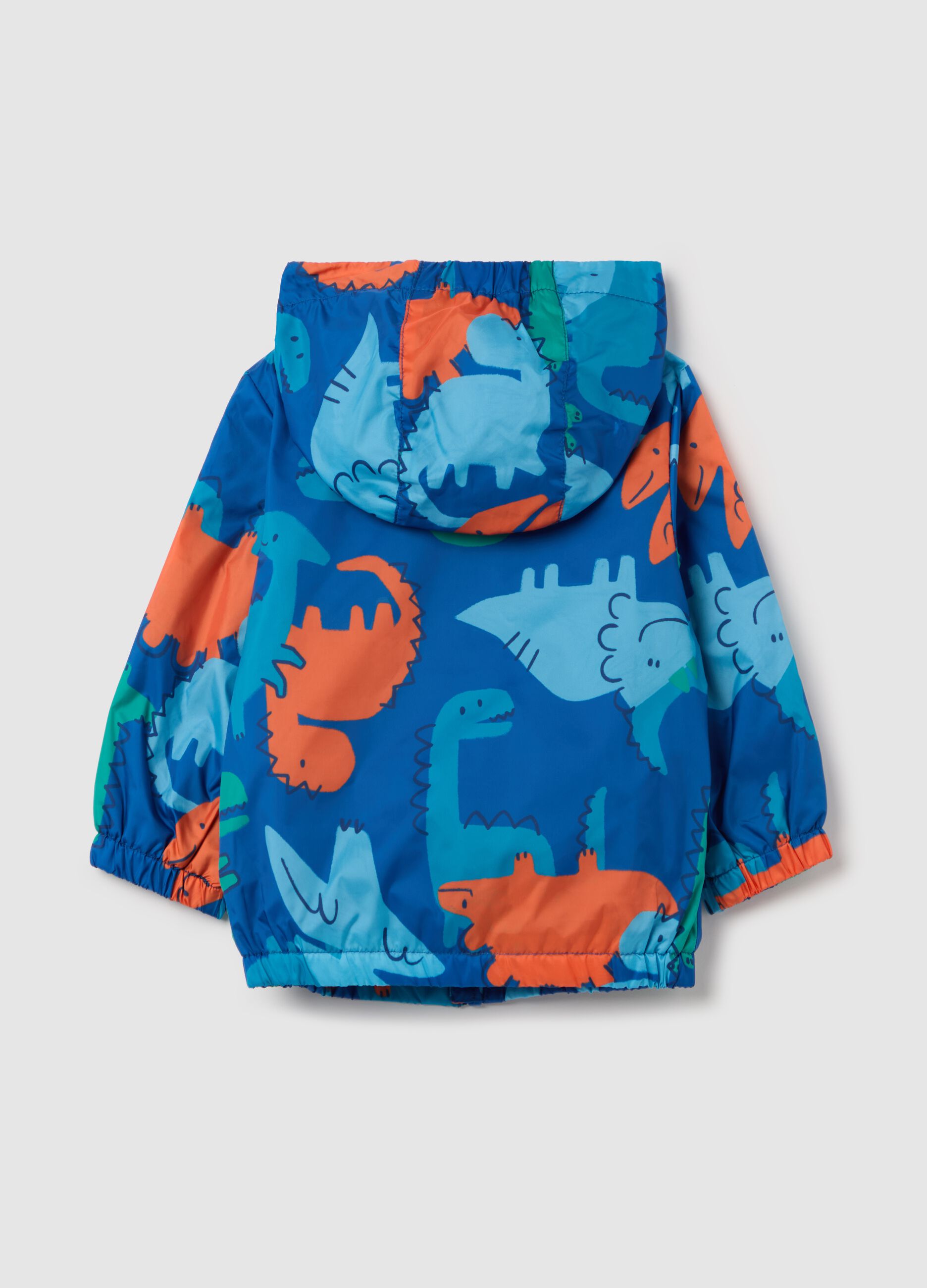 Lightweight jacket with hood and dinosaurs print