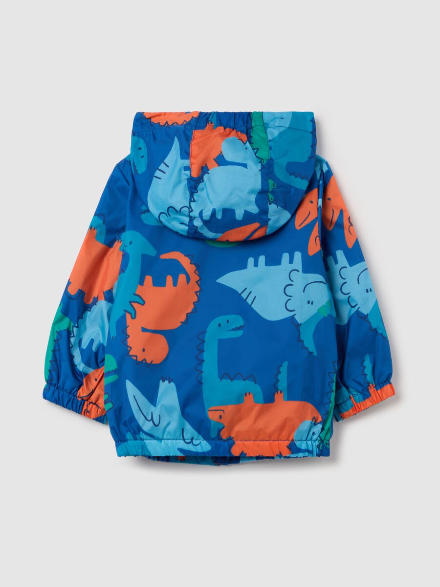 Lightweight jacket with hood and dinosaurs print_1
