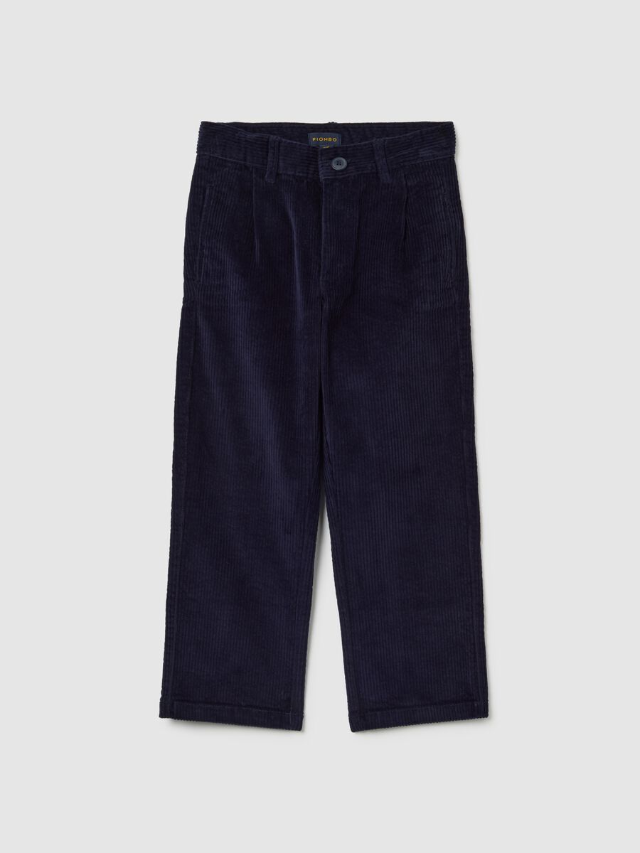 Children's blue trousers in stretch cotton and regular fit velvet_3