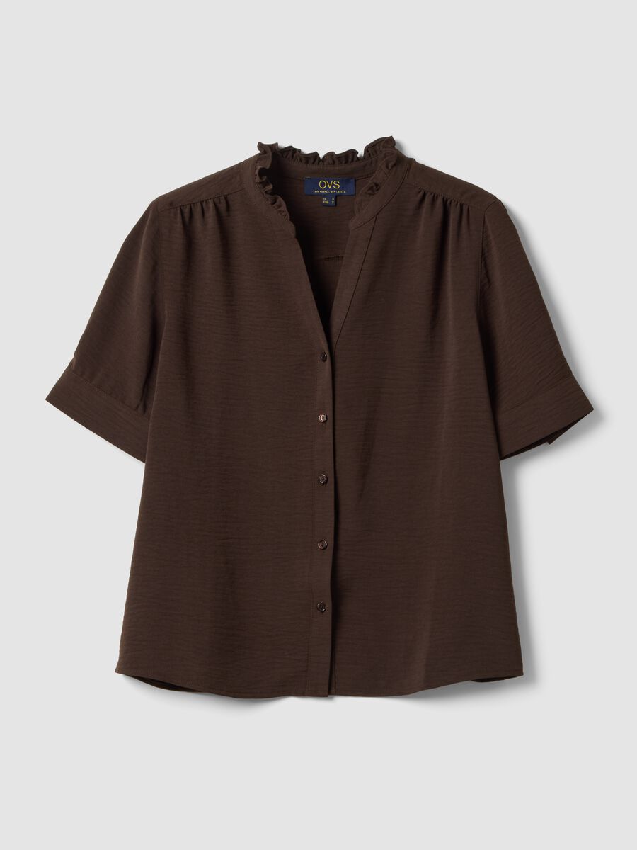 Camicia a maniche corte in puro cotone marrone regular fit_4