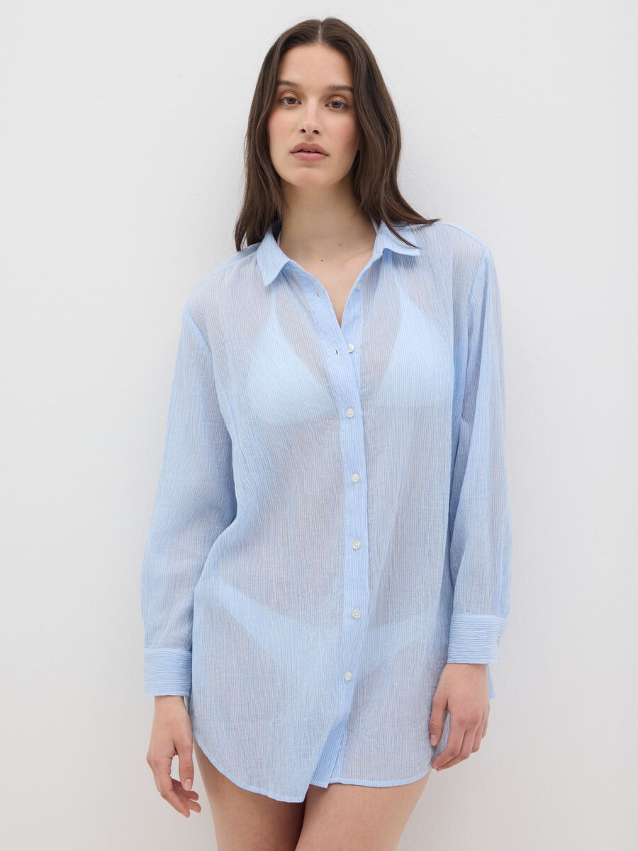 Women's Oversized Light Blue Pure Cotton Shirt_3