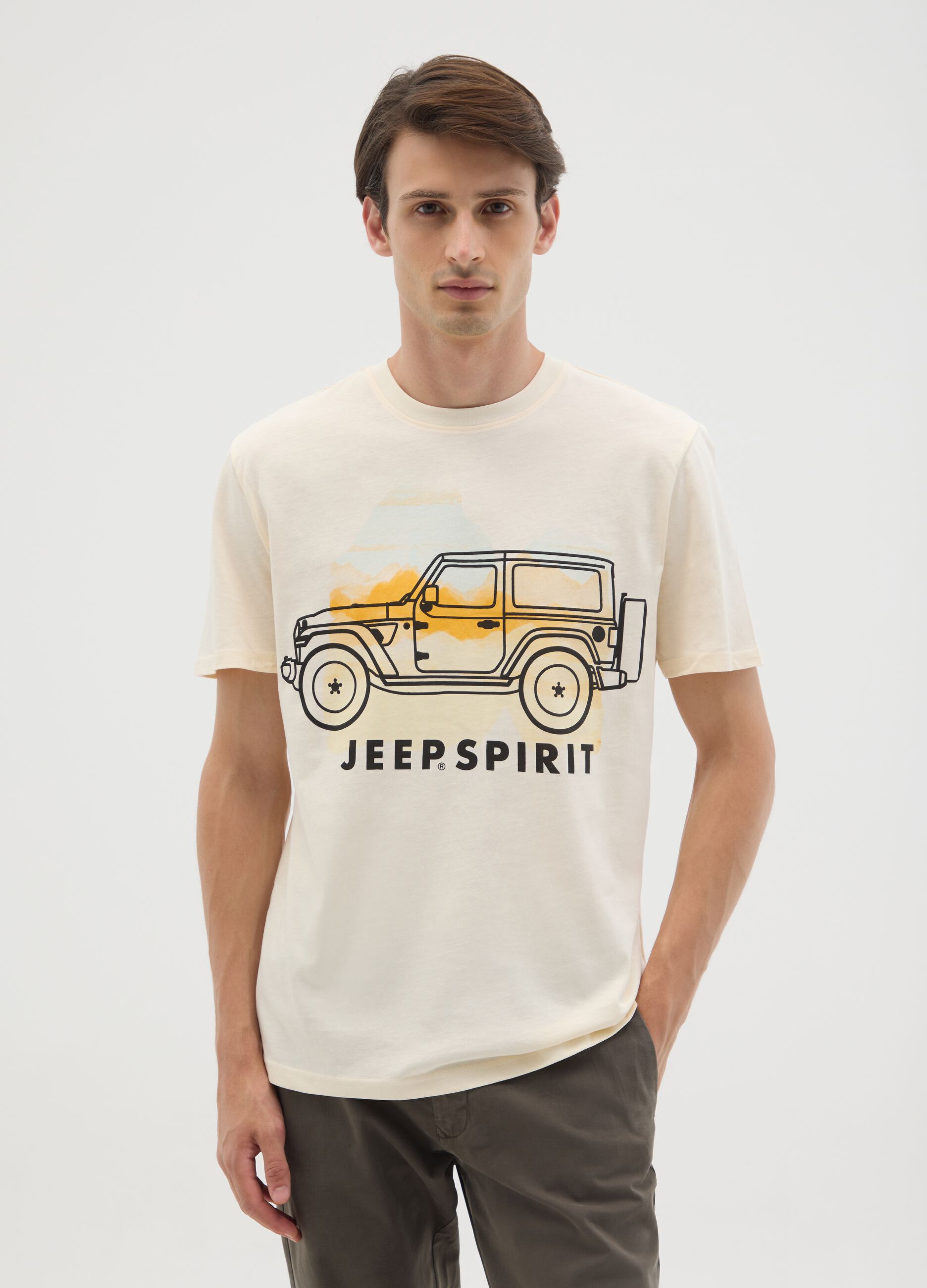 Beige pure cotton regular fit T-shirt