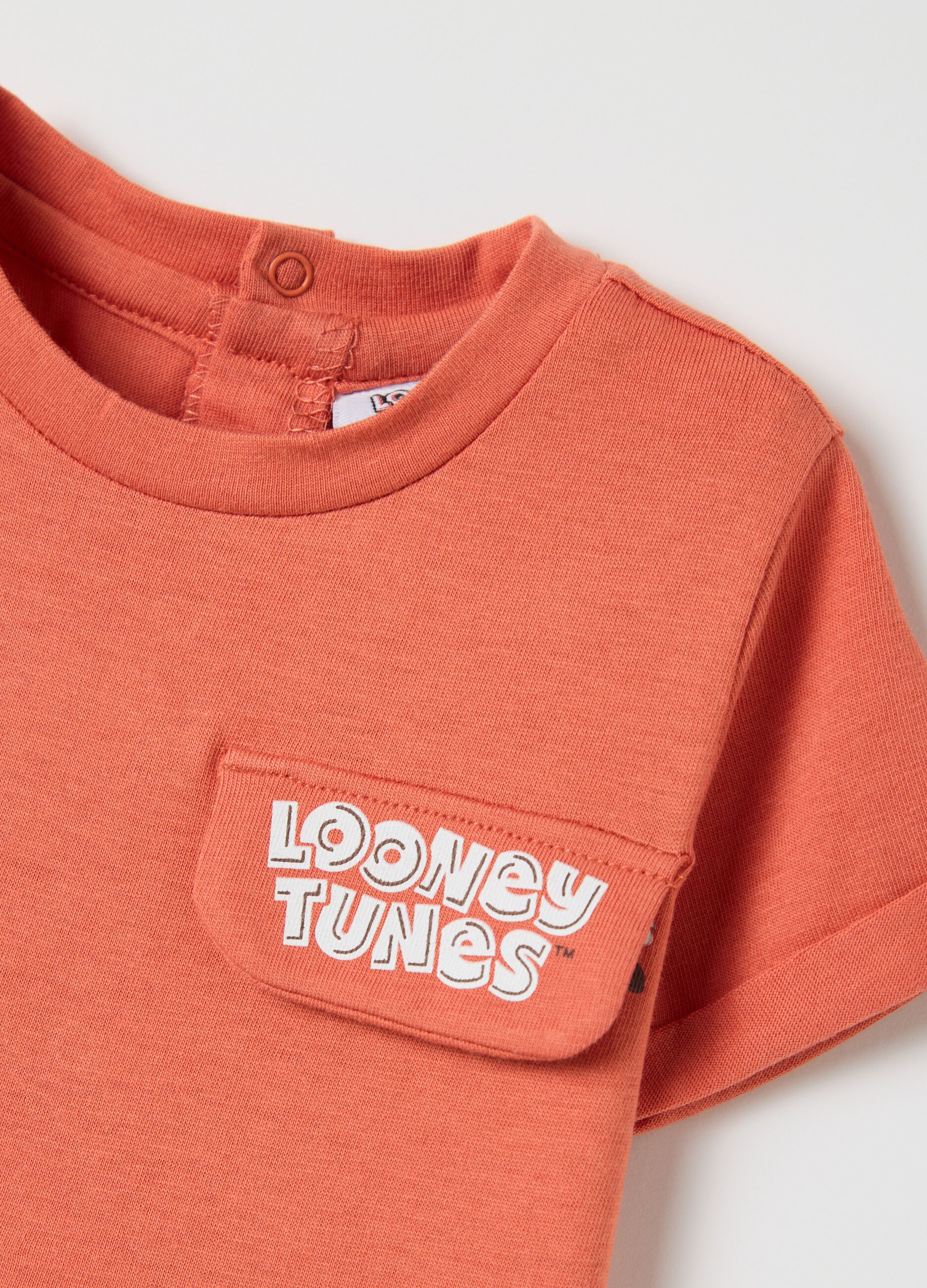 Orange T-shirt with Bugs Bunny embroidery in organic cotton