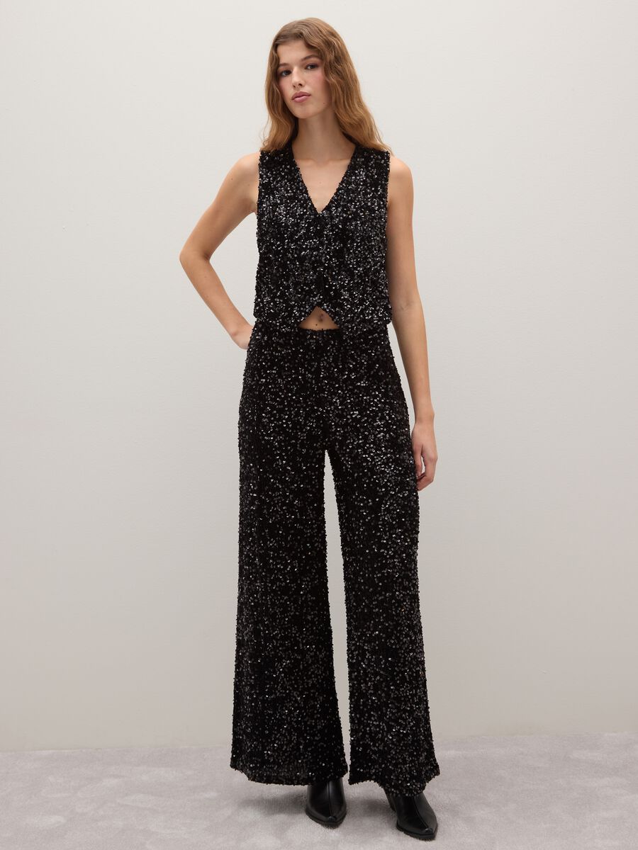 Black Palazzo Trousers with Sequins_0