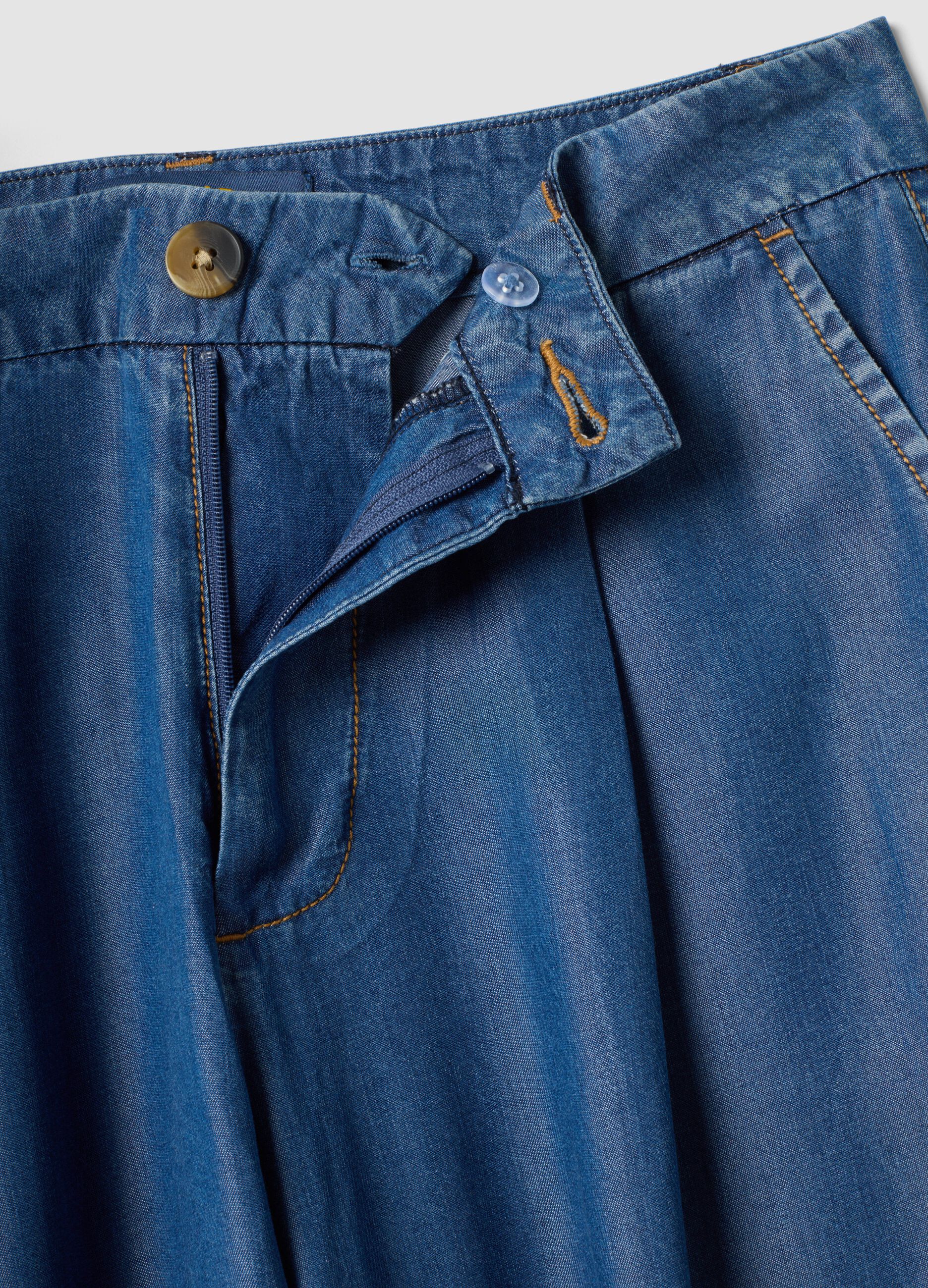 Blue wide-leg jeans in pure lyocell