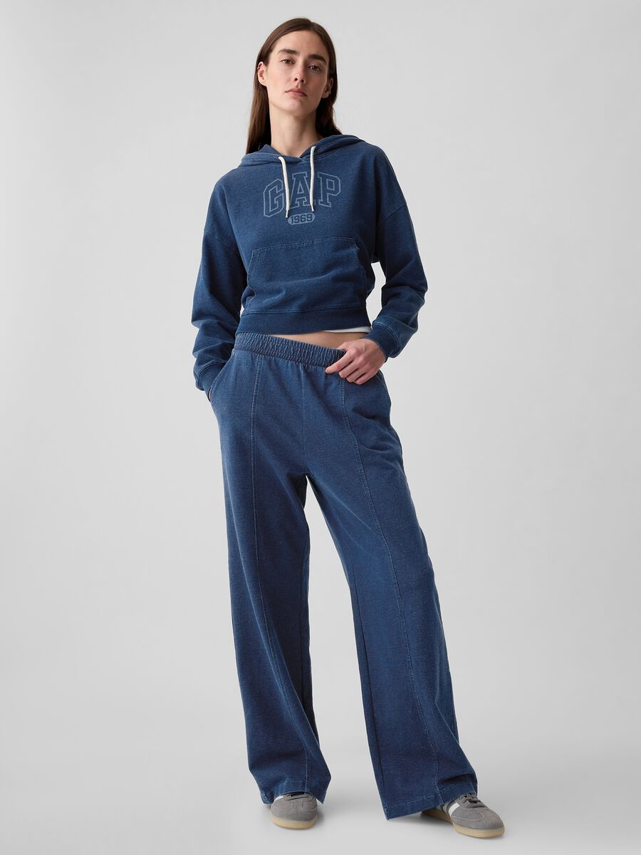Oversized cropped sweatshirt in denim with logo print_1