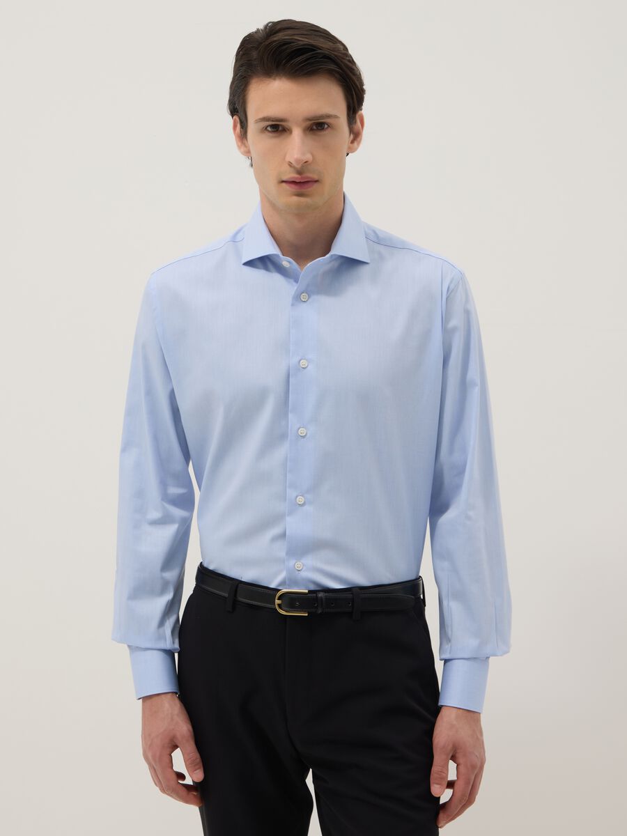 Light blue pure cotton regular fit easy iron shirt_0