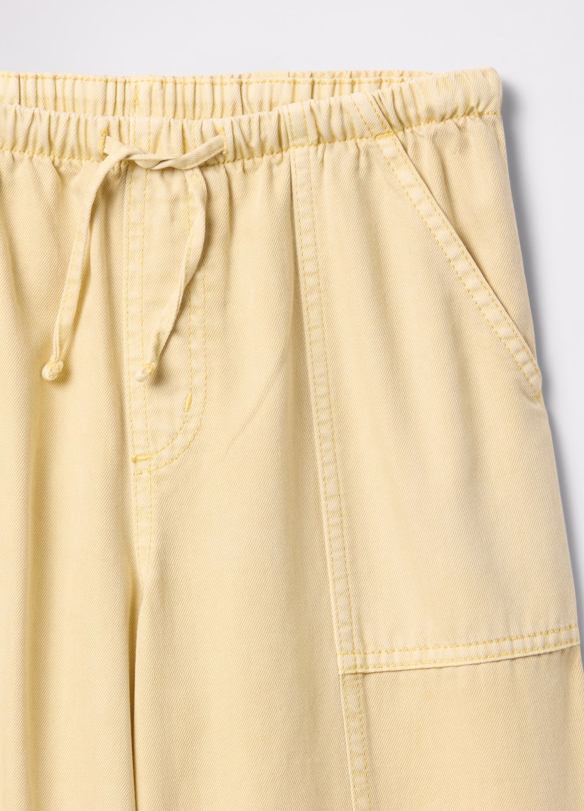 Yellow wide-leg trousers with drawstring